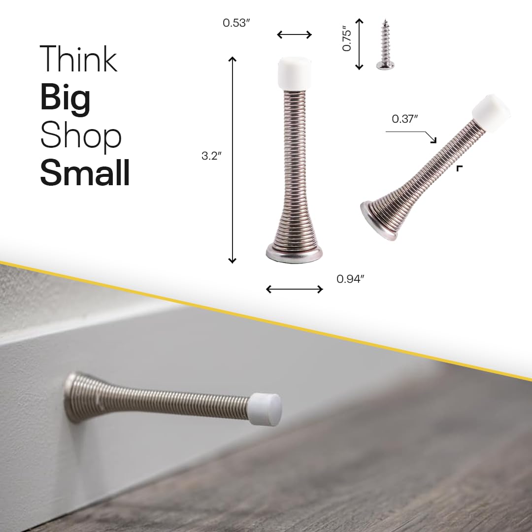 Door Stoppers for Wall – Spring Door Stopper with Rubber Tip – 3-1/4" – Pack of 4 – Doorstop – Ideal for Home, Offices, Schools