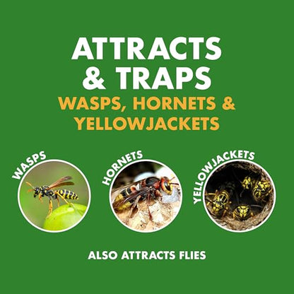 Spectracide Wasp, Hornet & Yellowjacket Trap, Hanging Wasp & Hornet Trap with a Quick-Drown Formula That Submerges & Kills Insects, 1 Count
