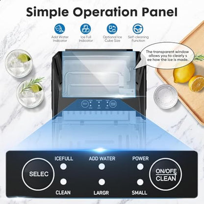 Sweetcrispy Countertop Ice Maker, Portable Ice Machine Self-Cleaning, 9 Cubes in 6 Mins, 26 lbs/24Hrs, 2 Sizes of Bullet Ice for Home Party Office,Elegant Black