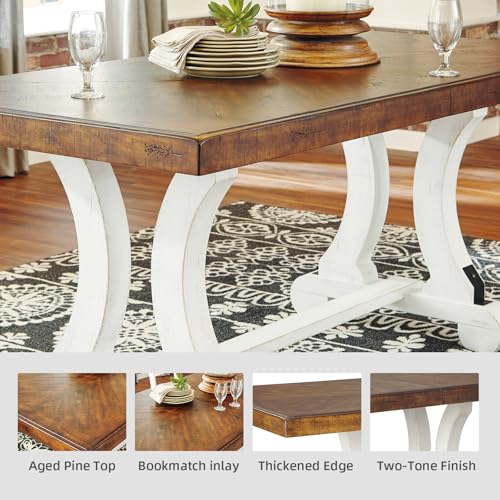 Signature Design by Ashley Valebeck Farmhouse Rectangular Extension Dining Table, Fits up to 8, White & Brown