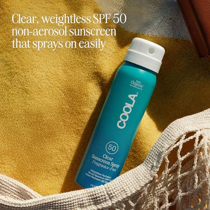 COOLA Organic Sunscreen SPF 50 Sunblock Spray, Dermatologist Tested Skin Care for Daily Protection, Vegan and Gluten Free, Fragrance Free, 2 Fl Oz