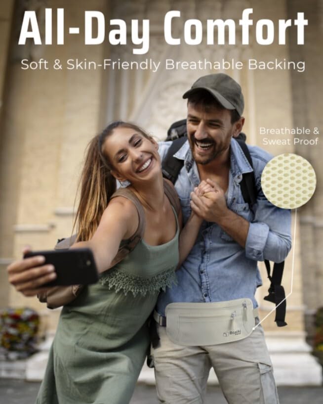 RFID Blocking Money Belt for Travel – Ultra Comfortable Hidden Travel Wallet, Lightweight & Water-Resistant with Adjustable Strap – Secure Cash & Passport Holder for International Trips & Theme Parks