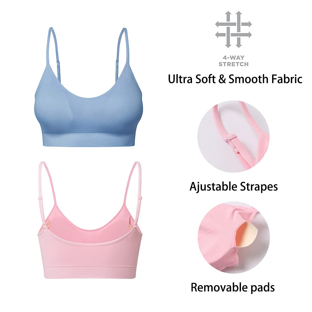 Comfyin Padded Bralette for Women Straps Sleep Bras Seamless Yoga Sport Bras 3 Pack,Pink+Blue+Purple,XL