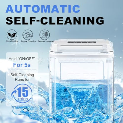 SMUG Ice Makers Countertop with Handle, Portable Ice Machine, 9 Bullet Ice Cubes in 6 Mins, 26lbs in 24Hrs, Auto-Cleaning, with Basket and Scoop, for Home, Kitchen, RV, Camping, White