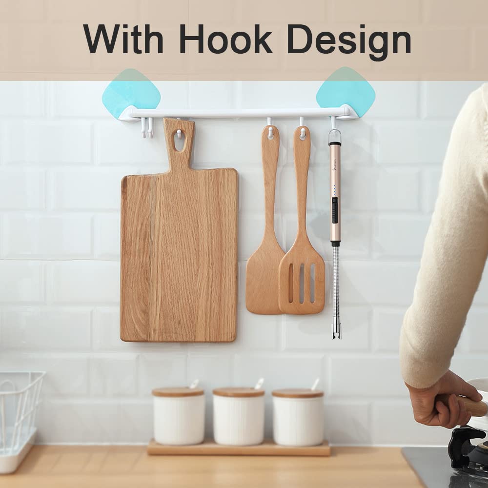 SUPRUS Electric Candle Lighter USB Type C Rechargeable Lighter Steel Shell & Hanging Hook with 360° Flexible Neck(Gold)