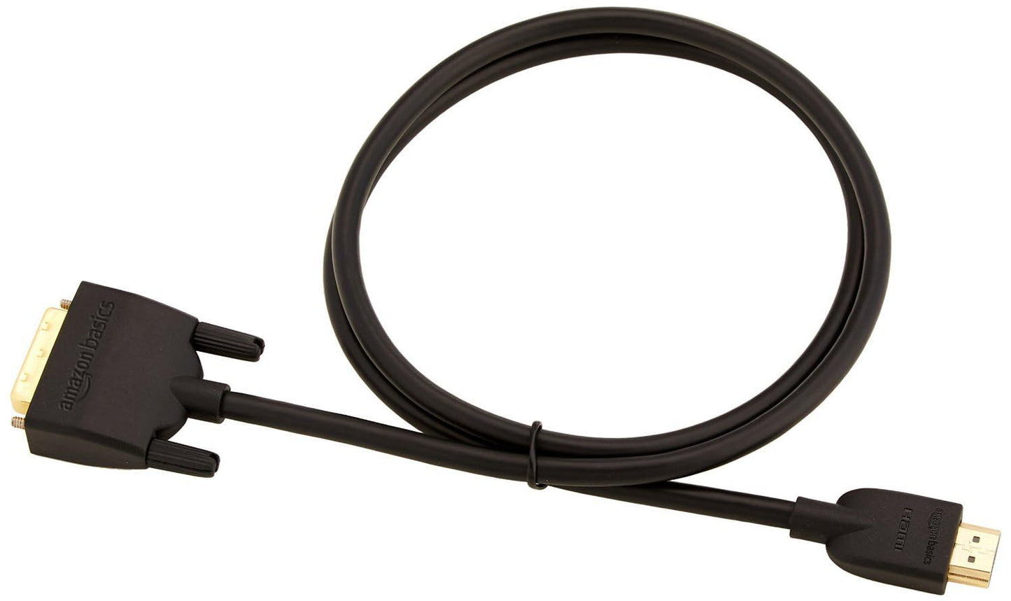 Amazon Basics HDMI-A to DVI (Male) Adapter Cable, Bi-Directional 1080P, Gold-Plated, 3 ft/0.9 m, Single Pack, Black