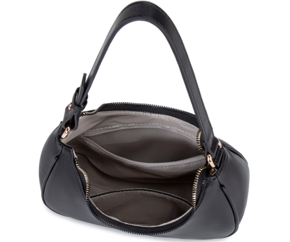 WSRYDJDL Crescent Shoulder Bags for Women Cute Hobo Tote Handbag Under the Arm Purses Mini Clutch Purse with Zipper Closure (Black)