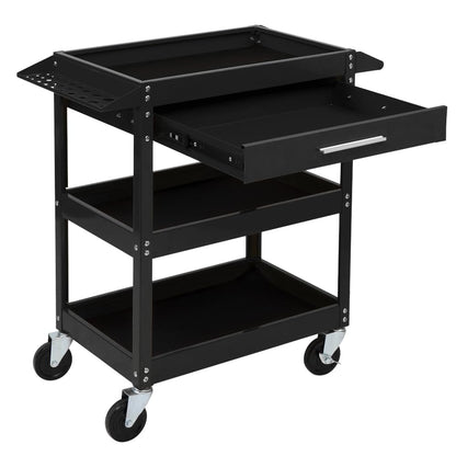 TUFFIOM 3 Tier Rolling Tool Cart with Drawer, Tool Service Cart on Wheels w/2 Brake, 330 LBS Capacity Industrial Heavy Duty Utility Cart, Tool Organizer for Mechanic, Garage, Warehouse & Repair Shop