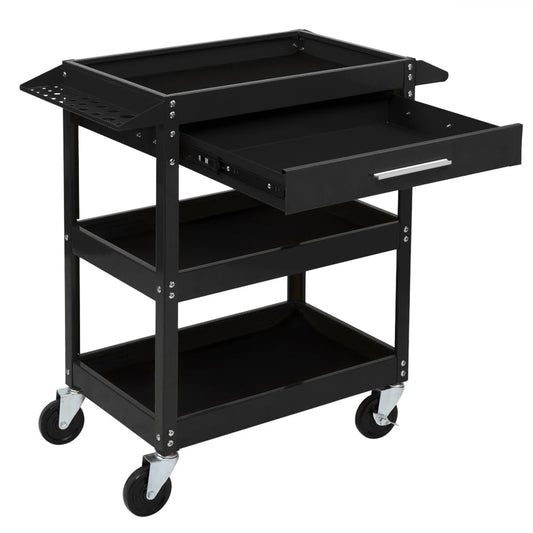 TUFFIOM 3 Tier Rolling Tool Cart with Drawer, Tool Service Cart on Wheels w/2 Brake, 330 LBS Capacity Industrial Heavy Duty Utility Cart, Tool Organizer for Mechanic, Garage, Warehouse & Repair Shop