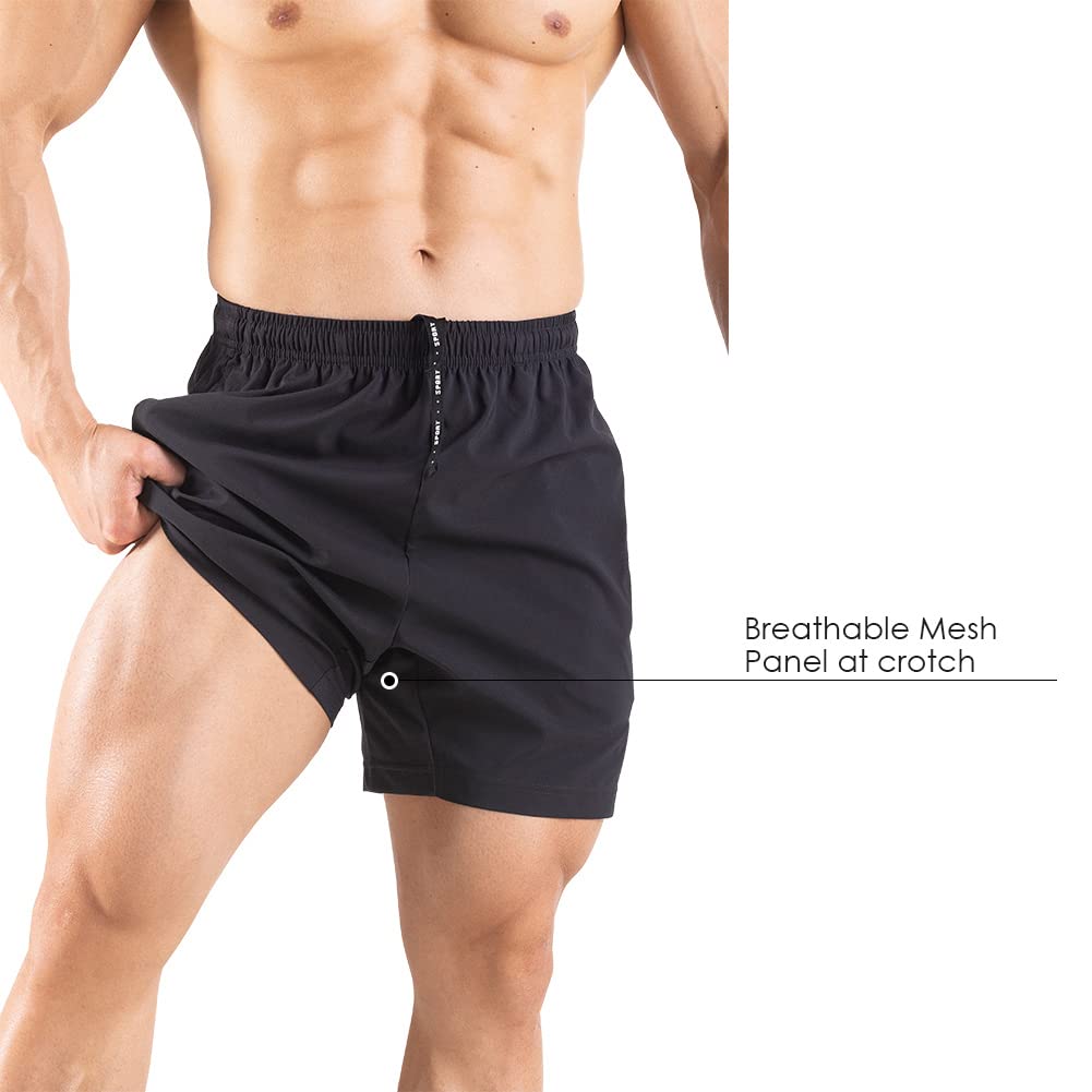 Gaglg Men's 5" Running Shorts 2 Pack Quick Dry Athletic Workout Gym Shorts with Zipper Pockets Black/Green,X-Large