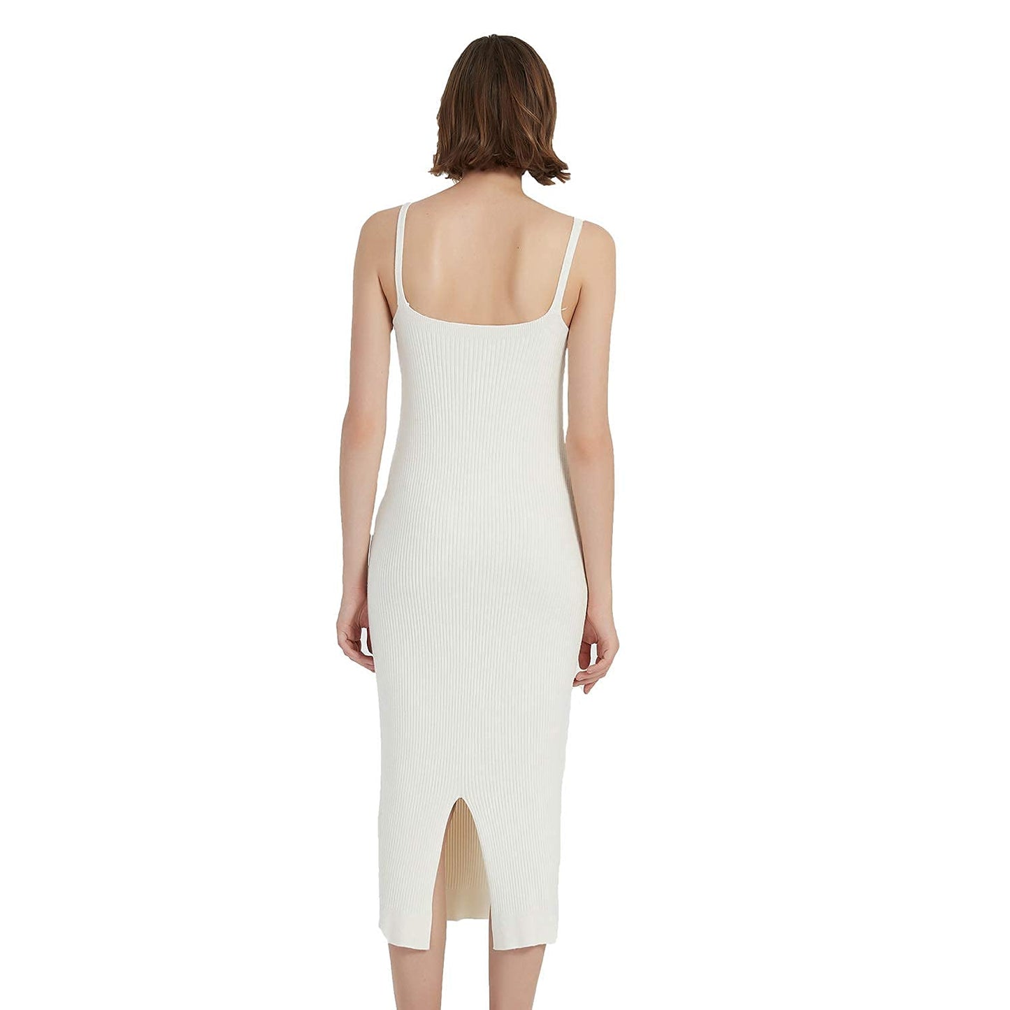 RZIV Women's Sleeveless Sweater Dress Knit Slim V Neck Bodycon Midi Stretchable Elasticity Slim Fits White