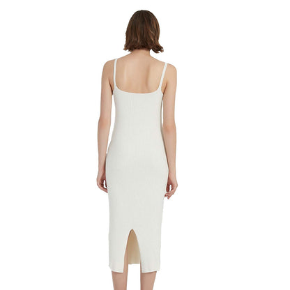 RZIV Women's Sleeveless Sweater Dress Knit Slim V Neck Bodycon Midi Stretchable Elasticity Slim Fits White