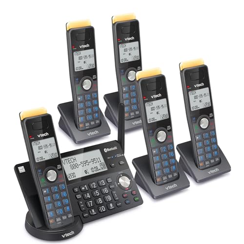 VTech IS8128-51 Super Long Range 5-Handset DECT 6.0 Cordless Phone for Home with Answering Machine, 2300 ft Range, Call Blocking, Bluetooth Connect to Cell, Intercom