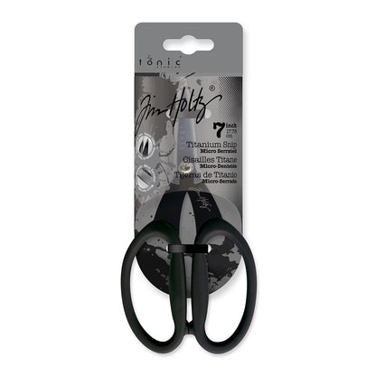 Tim Holtz Small Titanium Scissors - 7 Inch Mini Snips with Micro Serrated Blade - Non Stick Craft Tool for Cutting Paper, Fabric, and Sewing - Black Comfort Grip Handles