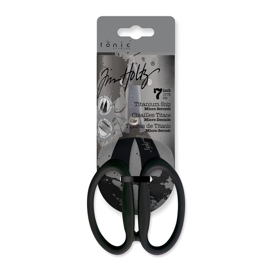 Tim Holtz Small Titanium Scissors - 7 Inch Mini Snips with Micro Serrated Blade - Non Stick Craft Tool for Cutting Paper, Fabric, and Sewing - Black Comfort Grip Handles
