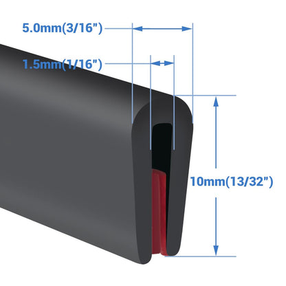 Rubber Edge Trim, Self-Adhesive Rubber Edge Trim, Edge Protector for Sheet Metal, EPDM Material, Fit 1/16"(1.6mm), Length 10Ft, Black Color, U Channel Edge Trim