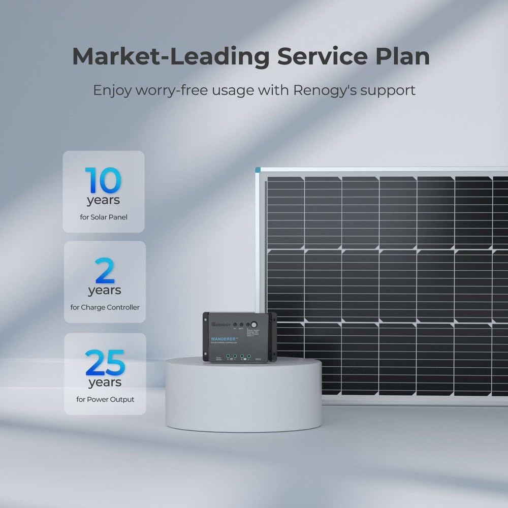 Renogy 100W 12V Solar Panel Starter Kit, 100 Watt Monocrystalline Solar Panel, 30A LCD PWM Charger Controller, Adaptor Kit, Tray Cables, Z Brackets for RV, Camper, and Other Off Grid Applications