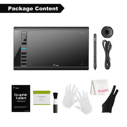 Graphics Drawing Tablet, UGEE M708 10 x 6 inch Large Drawing Tablet with 8 Hot Keys, Passive Stylus of 8192 Levels Pressure, UGEE M708 Graphics Tablet for Paint, Design, Art Creation Sketch Black
