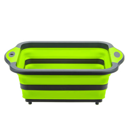 YZWDTGS Collapsible Cutting Board with Colander, Foldable Multi-function Kitchen Plastic Silicone Dish Tub, Fruits Vegetables Wash and Drain Sink Storage Basket (Green)