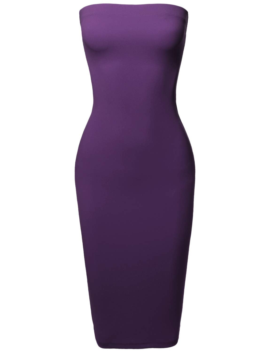Sexy Scuba Crepe Tube Top Body-Con Tight Fit Midi Dress Eggplant 3XL