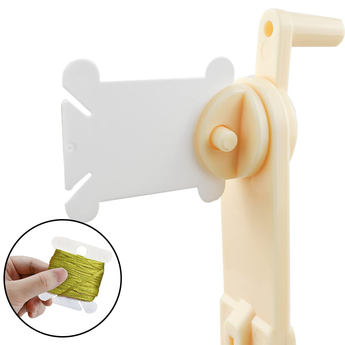 120 Pcs Plastic Floss Bobbins with 1 Pcs Bobbin Winder for Cross Stitch Cotton Thread Craft DIY Sewing Storage Thread Organizer Holder Embroidery DIY Cards (White)