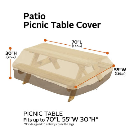 Classic Accessories Veranda Water-Resistant 70 Inch Picnic Table Cover, Outdoor Table Cover