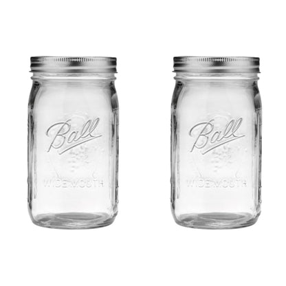 Ball Wide Mouth Glass Mason Jars with Lids and Bands, Used for Canning, Pickling, Juice, Jam, Jelly, Quart Size 32 Ounce (Pack of 2)