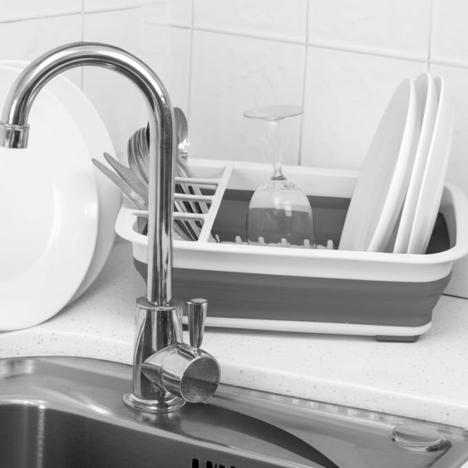 BNYD Plastic Collapsible Dish Drying Rack, Foldable Dinnerware Drainer Organizer for Storage,Kitchen