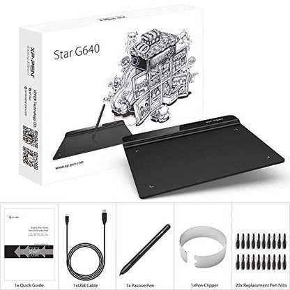 Drawing Tablet XPPen StarG640 Digital Graphic Tablet 6x4 Inch Art Tablet with Battery-Free Stylus Pen Tablet for Mac, Windows and Chromebook (Drawing/E-Learning/Remote-Working)