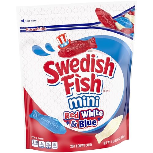 SWEDISH FISH Mini Red, White & Blue Soft & Chewy Candy, Bulk Candy, 1.8 lb