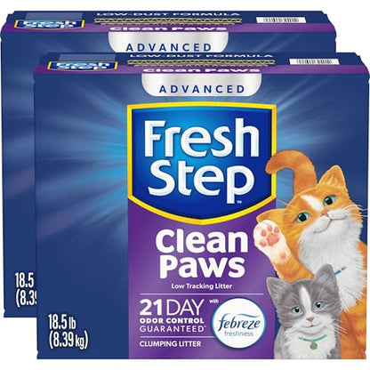 Fresh Step Clean Paws Cat Litter with Febreze Freshness, Advanced Multi Cat Low Tracking Clumping Litter, 37 lbs. (2 x 18.5 lb. Box)