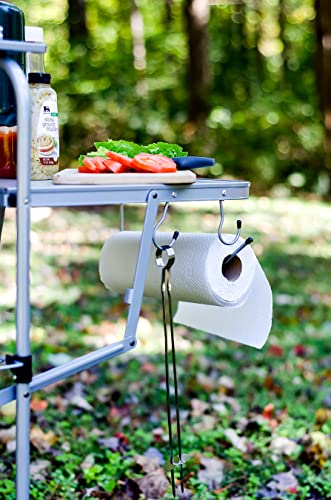 Camco Olympian Deluxe Portable Grill Table - Provides Plenty of Room for Grilling Gear While Camping - Folding Grilling Table Collapses for Compact Storage - Supports Up to 100lb (57293)