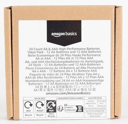 Amazon Basics 24 Count AA & AAA High-Performance Alkaline Batteries Value Pack - 12 Double AA Batteries and 12 Triple AAA Batteries
