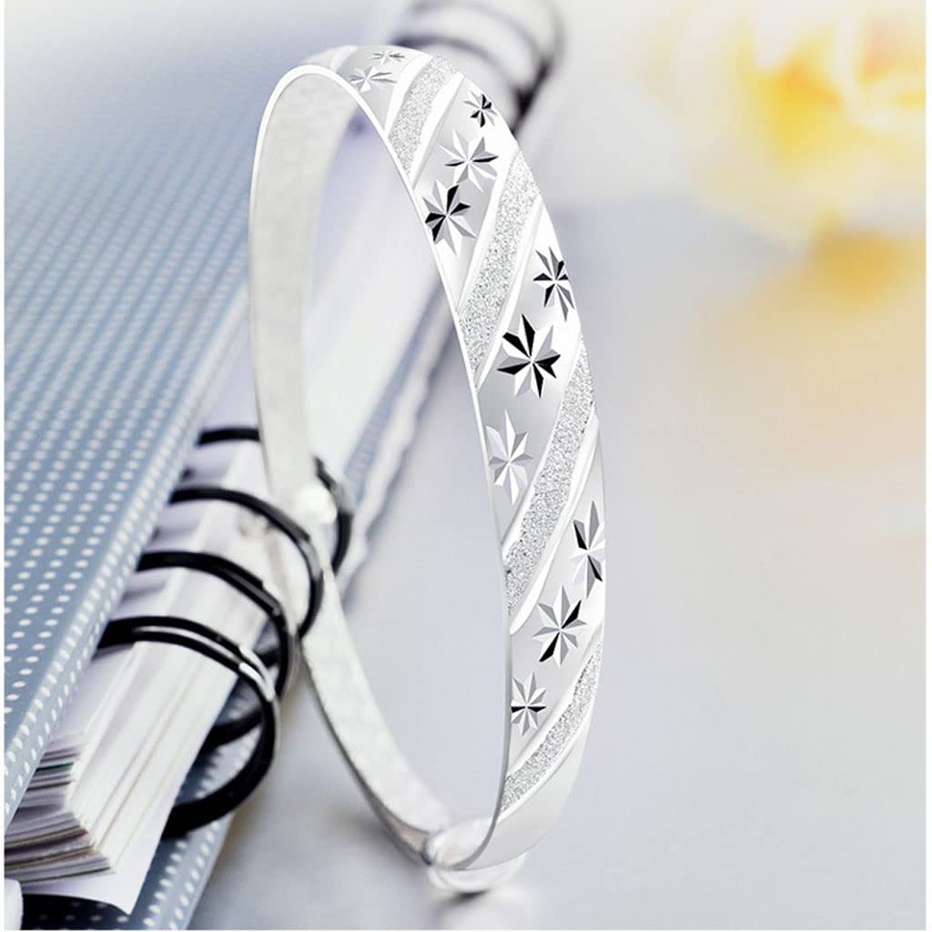 Sterling Silver Bangle Bracelets for Women, Handmade Bracelet for Women, Birthday Gifts for Women, Mom Gifts (Silver-9)