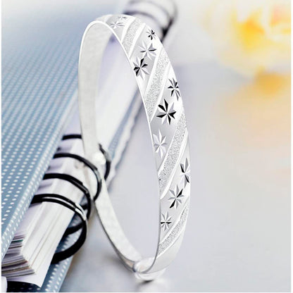 Sterling Silver Bangle Bracelets for Women, Handmade Bracelet for Women, Birthday Gifts for Women, Mom Gifts (Silver-9)