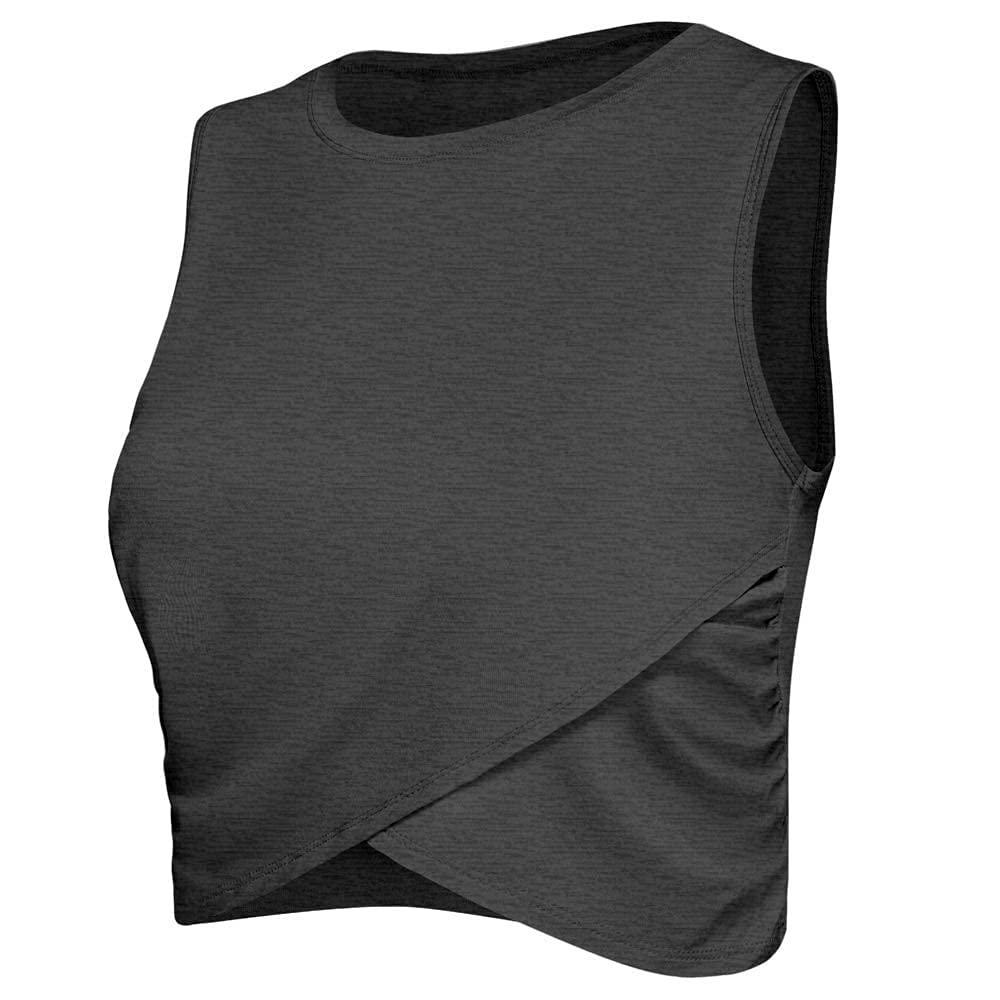 Sanutch Workout Fitness Casual Basic Crop Tops Athletic Gym Crop Tops Cropped Tank Tops for Women Heather Gray M