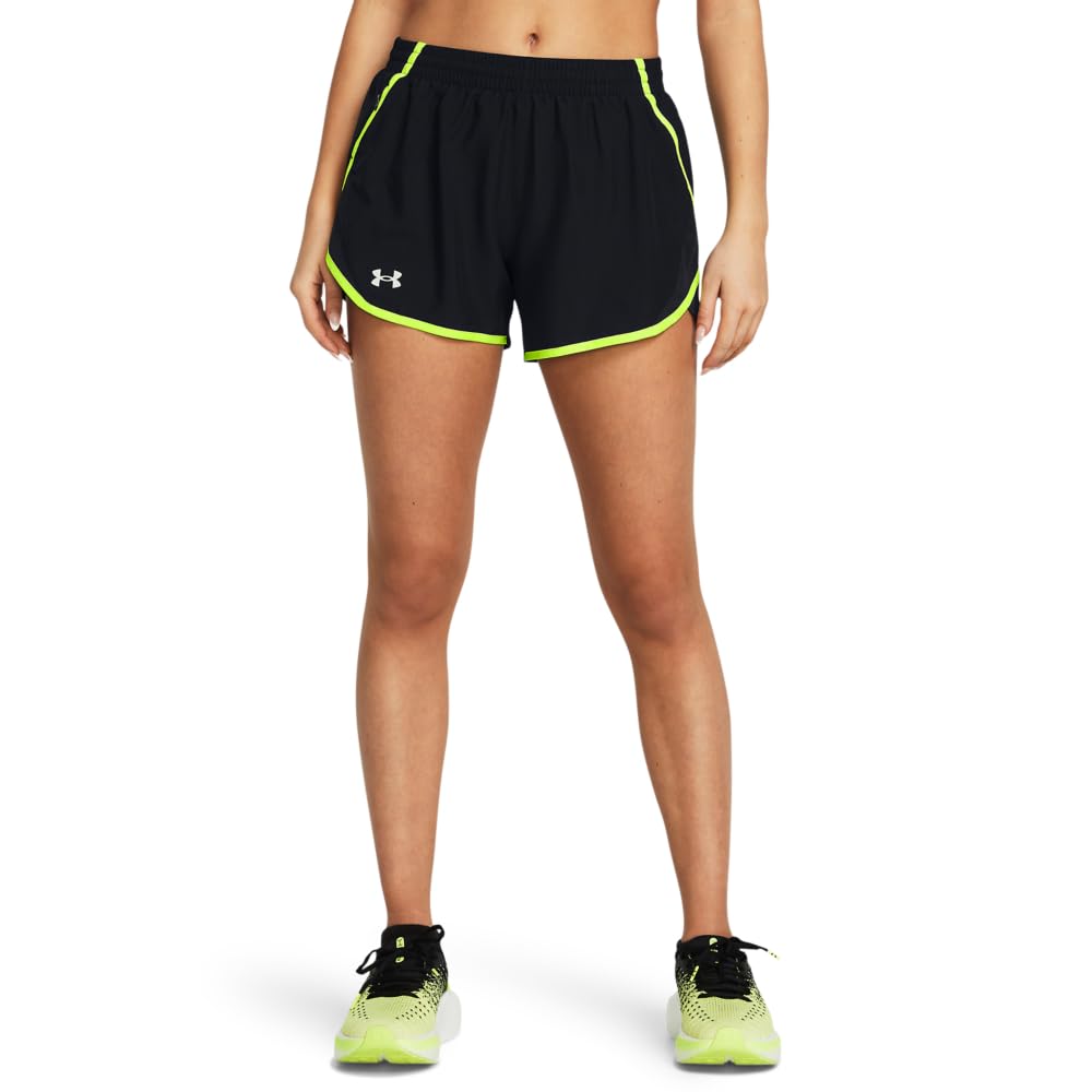 Under Armour Womens Fly by Shorts, (003) Black/High-Vis Yellow/Reflective, Medium