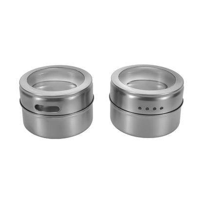 Sanvcomy 12 Powerful Magnetic Spice Tins- Stainless Steel Spice Storage Containers, Kitchen Spice Jars with Clear Lid with Sift & Pour, Rack Magnetic on Fridge, 120 Spice Labels