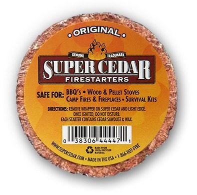 SUPER CEDAR FIRESTARTERS - 4 Count Starts up to 16 Fires for Wood Stoves, Campfires, Grill Pit and Fireplace, Natural & Waterproof. Easy to Light, Fresh Cedar Aroma, Burns for 30 Minutes.