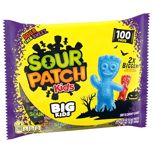 SOUR PATCH KIDS BIG Individually Wrapped Soft & Chewy Halloween Candy, Bulk Candy, 100 Pieces
