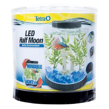 Tetra 1 Gallon Half Moon Small Fish Tank w/ Movable LED Light, For Betta & Gold Fish, Aquarium