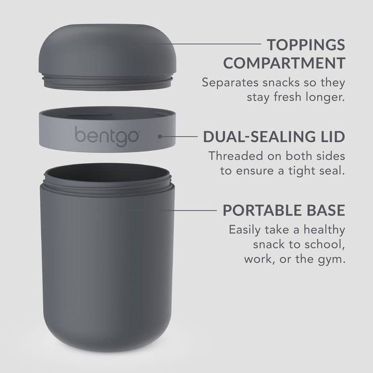 Bentgo Snack Cup - Reusable Snack Container with Leak-Proof Design, Toppings Compartment, and Dual-Sealing Lid, Portable & Lightweight for Work, Travel, Gym - Dishwasher Safe (Dark Gray)