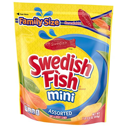 SWEDISH FISH Mini Assorted Soft & Chewy Candy, Family Size, Bulk Candy, 1.8 lb