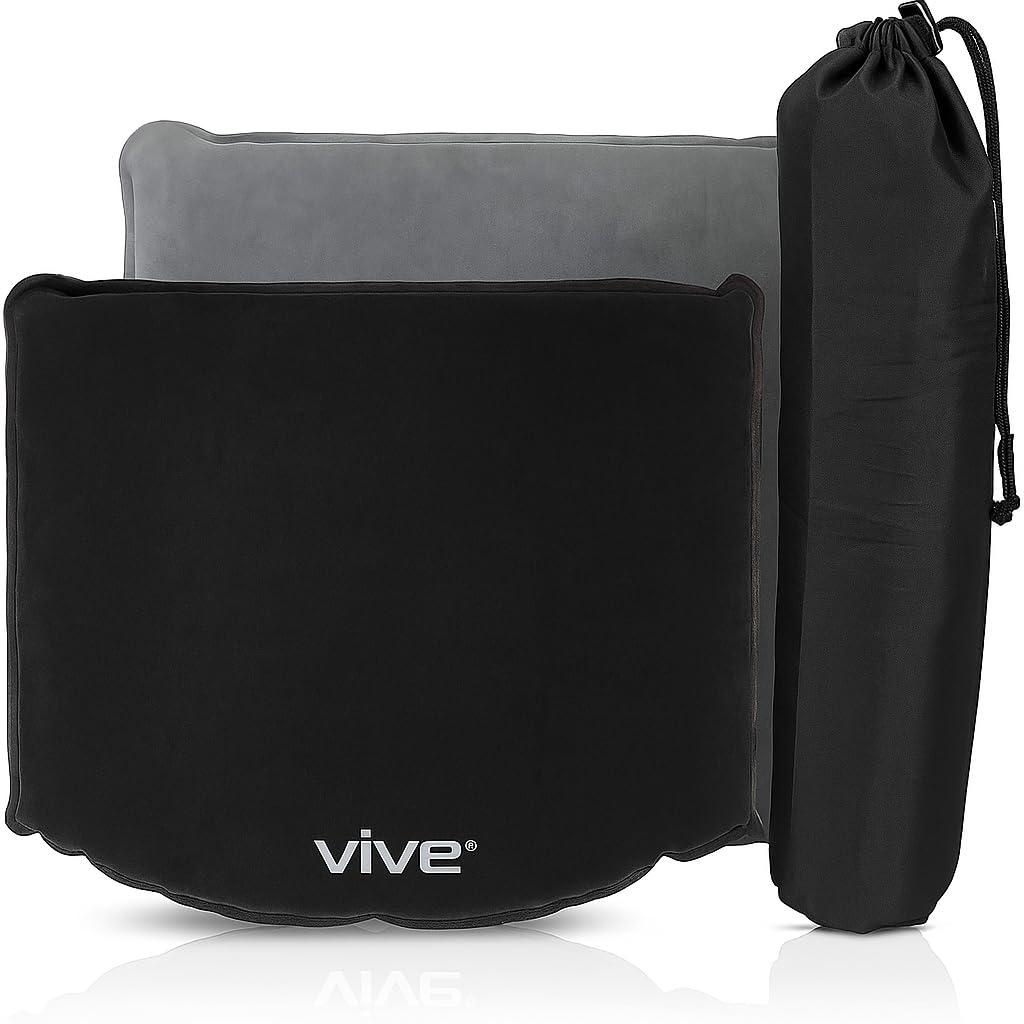 Vive Self Inflatable Seat Cushion - Portable Pad for Stadiums, Bleachers, Airplanes, Travel, Hiking, Camping, Backpacking, Sporting Events, Picnics - Lightweight Padded Seat Resistant to Tears & Snags