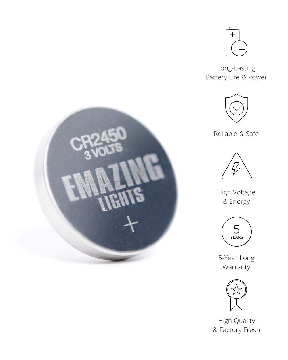 EmazingLights 60 Pack CR2450 Battery 3V Lithium Coin Cell Batteries Long Lasting Multipack for Keyless Remote FOB, Candles