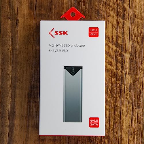 SSK M.2 NVME SATA SSD Enclosure Adapter, USB 3.2 Gen 2 (10 Gbps) to NVME PCI-E SATA M-Key/(B+M) Key Solid State Drive External Enclosure Aluminum Support UASP Trim for SSDs 2242/2260/2280