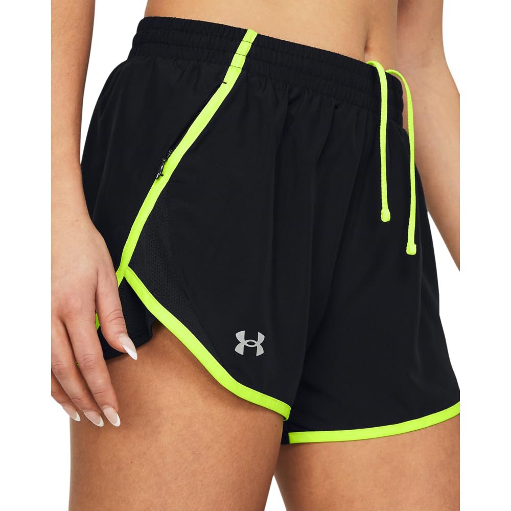 Under Armour Womens Fly by Shorts, (003) Black/High-Vis Yellow/Reflective, Medium