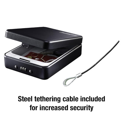 SentrySafe Small Safe, Black Lock Box with Combination Lock for Office or Dorm Secures Money, Passport, Jewelry, 0.05 Cubic Feet, Exterior: 2.6 in. H x 5.9 in. W x 8.0 in. D, ‎P005C