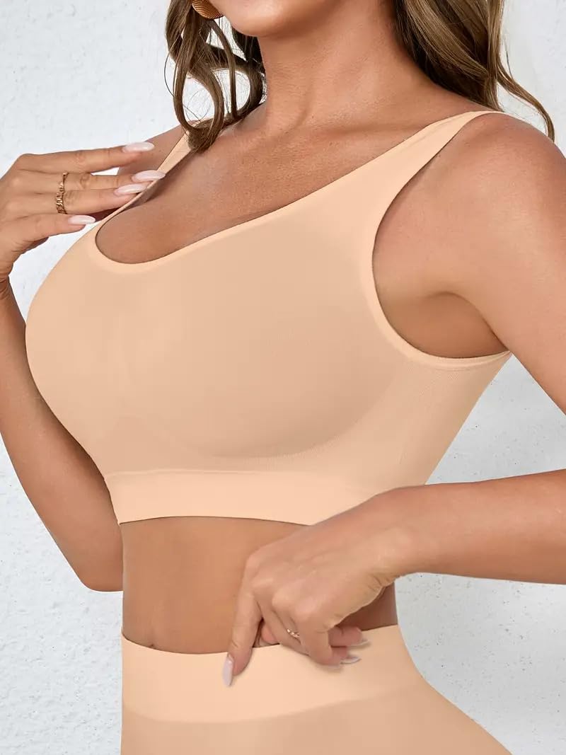 Boolavard New Seamless Sports Style Bra Crop Top Vest Comfort Stretch Bras Shapewear (XL, Nude)
