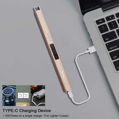 SUPRUS Electric Lighter Arc Windproof Flameless USB Rechargeable Lighter with Safety Lock for Candle BBQ Camping (Champagne Gold)